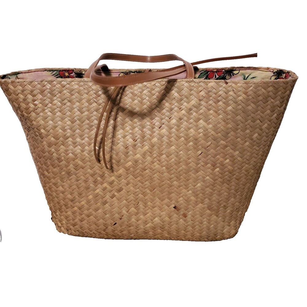 Joe Boxer Wicker Straw Beach Tote Bag Purse Shoulder Strap Palm Tree Rattan - Picture 7 of 8